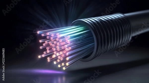 Fototapeta Fiber optic cable with multicolored illuminated strands