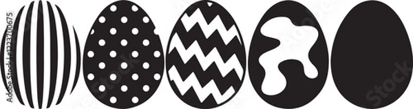 Fototapeta Set of Black and White Easter Eggs with Various Patterns Isolated on White Background