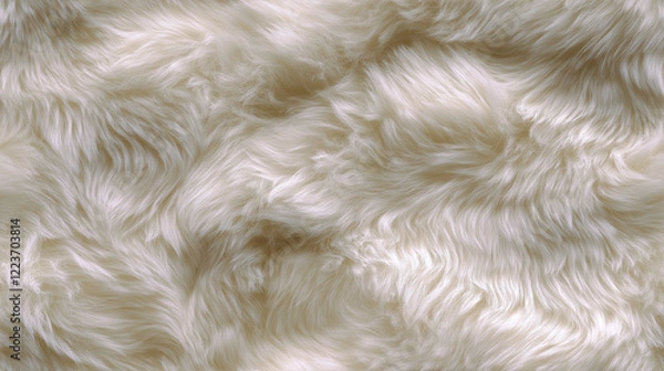 Obraz A seamless sheepskin wool texture featuring fluffy and dense fibers in natural white tones. This ultra-detailed, photorealistic design captures the soft, luxurious feel of sheepskin wool, making it id