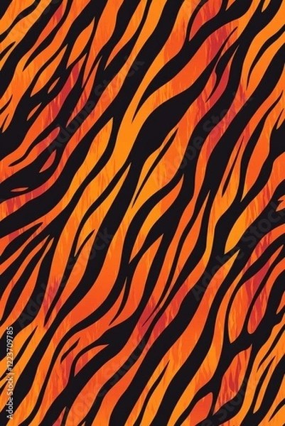 Fototapeta A zebra print with orange and black stripes. The stripes are very close together and the orange is very bright