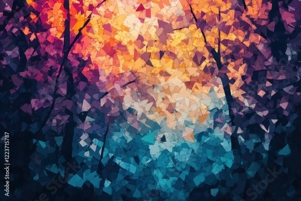 Fototapeta Abstract forest image triadic colors geometric textures atmospheric perspective