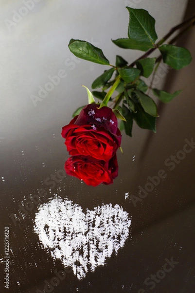Obraz red rose with snow heart