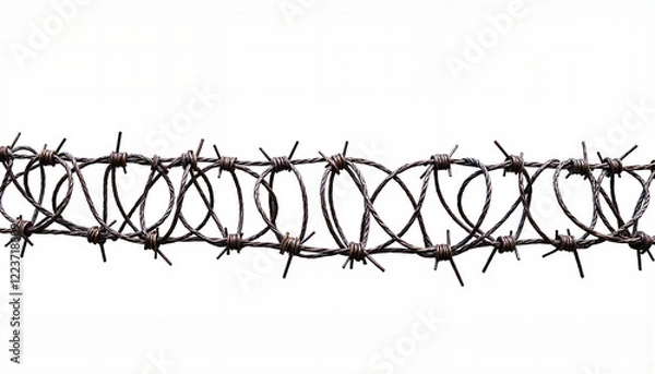 Fototapeta Coiled barbed wire on white background, symbolizing restriction