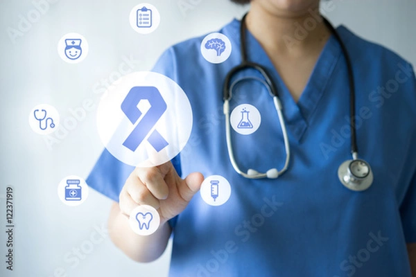 Fototapeta Medicine doctor & nurse working with medical icons