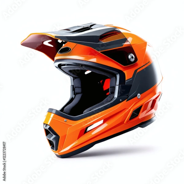 Fototapeta Premium orange helmet with secure fastening, offering unmatched safety, comfort, and style for modern riders. Perfect for biking enthusiasts.