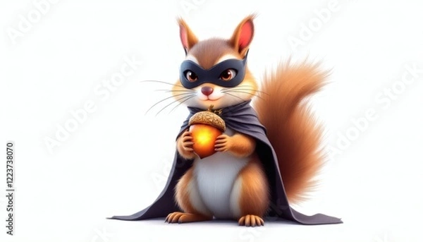 Obraz Cute Superhero Squirrel with Acorn 3d Render