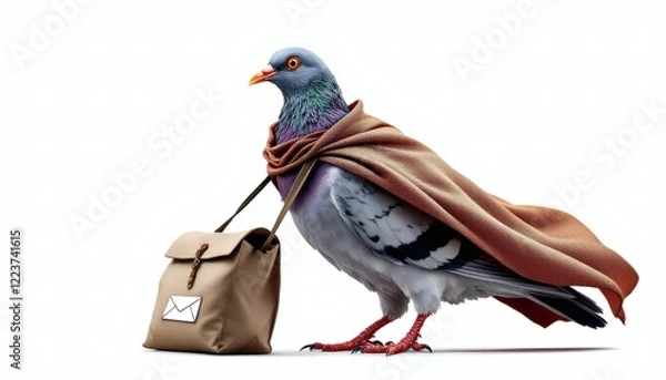 Fototapeta Pigeon Mail Carrier with Bag Cute Bird Image