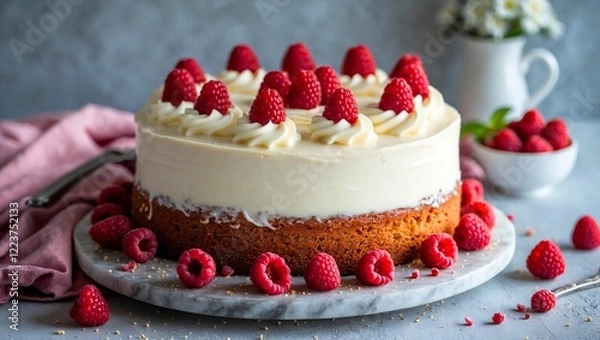 Obraz Delicious raspberry yogurt cake ready for presentation