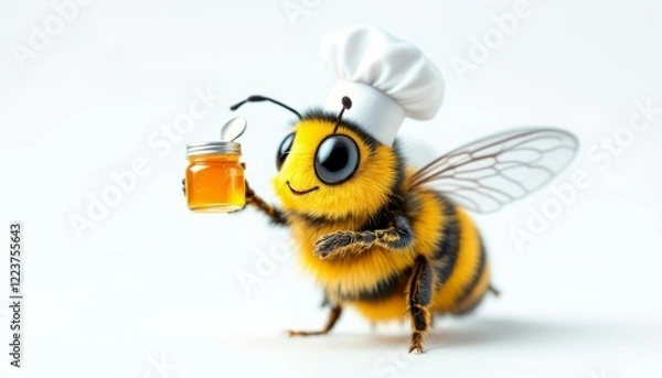 Fototapeta Cute Chef Bee Holding Honey Jar 3d Render