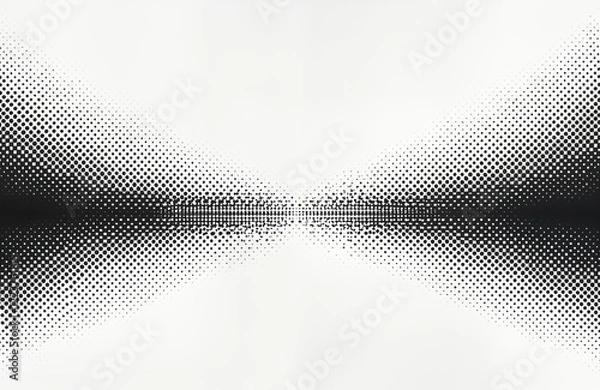Fototapeta Abstract black, white halftone pattern with gradient effect. Pattern symmetrical, horizontal layout. Dots various sizes, densities creating visual interest. Suitable for graphic design elements,