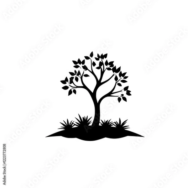 Fototapeta Simple Tree Silhouette: Black and White Botanical Illustration. Minimalist Nature Graphic Design. Perfect for Eco-Friendly Projects and Nature-Themed Designs.