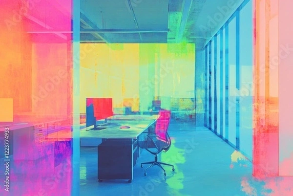 Obraz Vibrant office background in neon watercolor with high depth perception