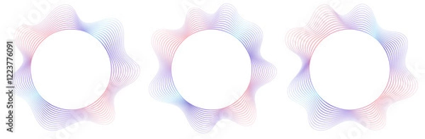 Fototapeta Round sound wave frames, circular lines pattern, radial curvy shapes, geometric concentric design. Vector illustration.