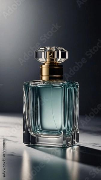 Fototapeta Glass perfume bottle with intricate design on a dark luxurious background highlighting its beauty perfume commercial advertisement display