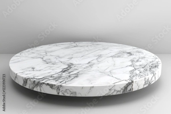 Fototapeta White marble podium floating gracefully on a minimalist gray background, offering a luxurious and elegant space perfect for showcasing products or captivating presentations
