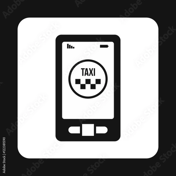 Fototapeta Taxi app in phone icon in simple style isolated on white background. Transportation symbol