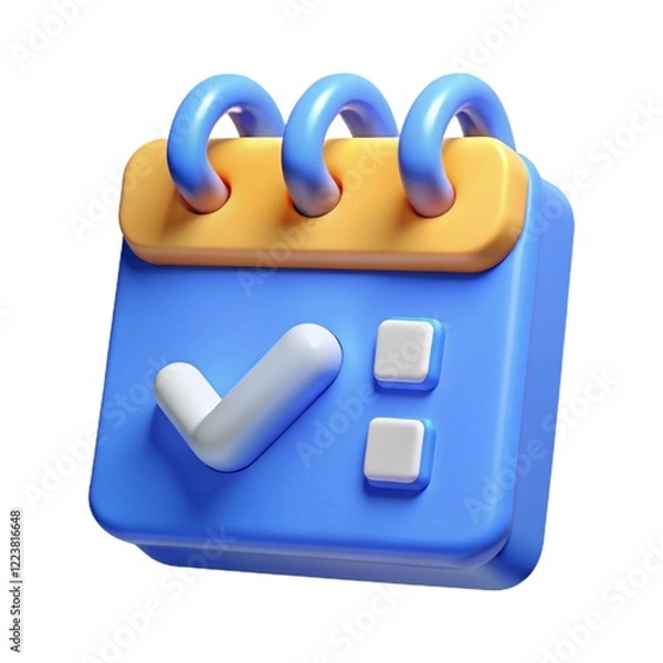 Fototapeta 3d Calendar with checkmark or checklist icon. Minimal cartoon blue calendar with tick mark icon creative design icon. time management, appointment, reminder, schedule time concept. 3d rendering
