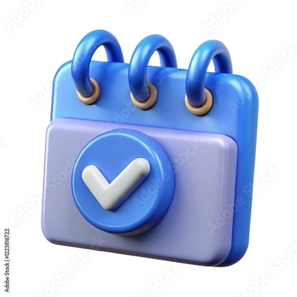 Obraz 3d Calendar with checkmark or checklist icon. Minimal cartoon blue calendar with tick mark icon creative design icon. time management, appointment, reminder, schedule time concept. 3d rendering