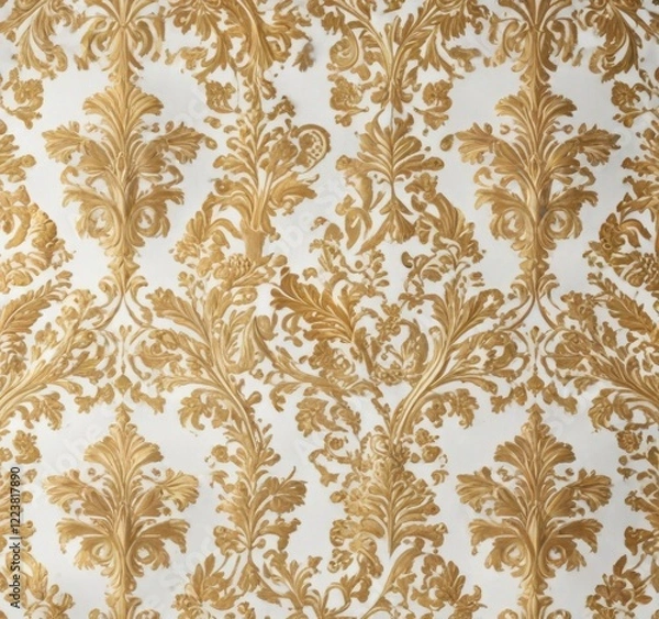 Fototapeta Classic damask pattern with gold accents on white background, damask pattern, rich textures