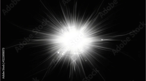 Fototapeta Bright light burst with radiant beams and glowing particles, creating dramatic effect against dark background