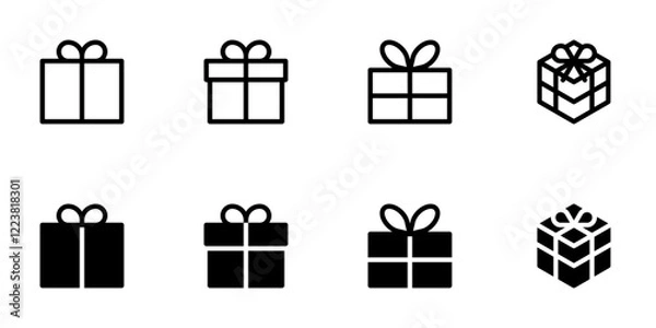 Obraz Gift box icon set, flat style line and glyph vector illustrations