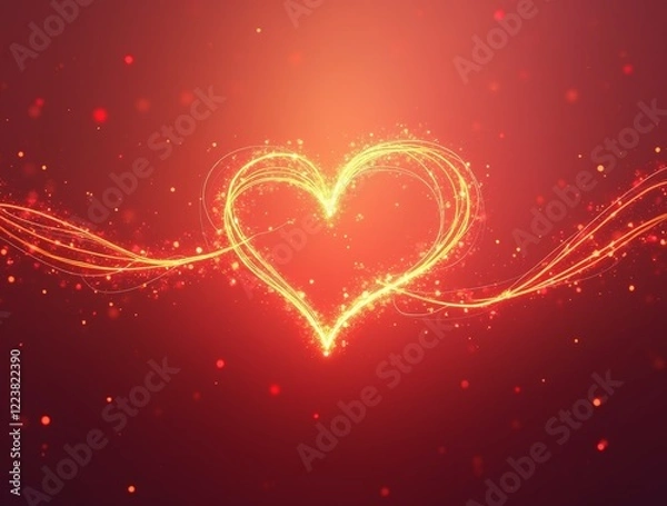 Fototapeta A glowing heart, outlined by streaks of warm light, against a deep red backdrop.