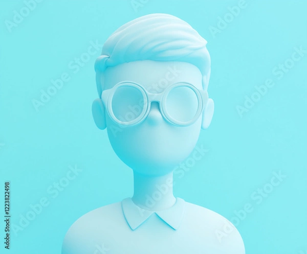 Fototapeta 3D minimalistic blue avatar icon character with glasses