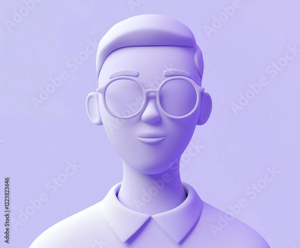 Fototapeta 3D minimalistic purple avatar icon character with glasses