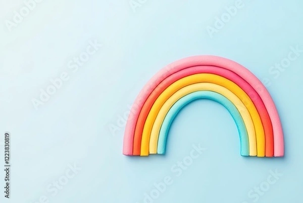 Fototapeta Colorful rainbow made of soft modeling clay on a light blue background, symbolizing creativity and joy