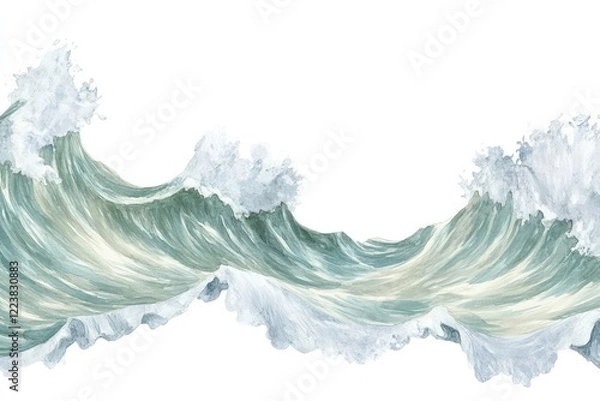 Fototapeta Serene Ocean Waves Illustrating Dynamic Motion with Soft Tones and White Background