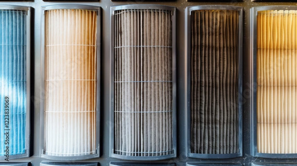 Fototapeta Seasonal changes HVAC filters displayed side by side, showcasing dirt accumulation and