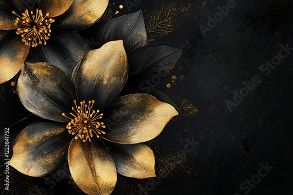 Fototapeta Elegant black and gold floral design with abstract background, perfect for invitations or decor