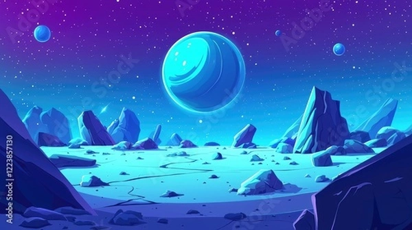 Obraz A Blue Planet and Rocky Landscape on an Alien World