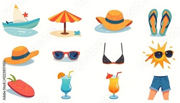 Fototapeta Summer Vacation Essentials Beach Items Collection