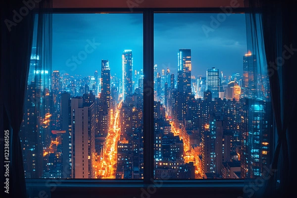 Fototapeta A Luxury High-Rise Apartment with a Full View of the City, Offering Panoramic Views and a Sophisticated Urban Lifestyle
