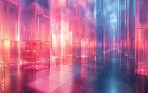 Fototapeta Futuristic Translucent Cubes and Squares in Pastel Gradient