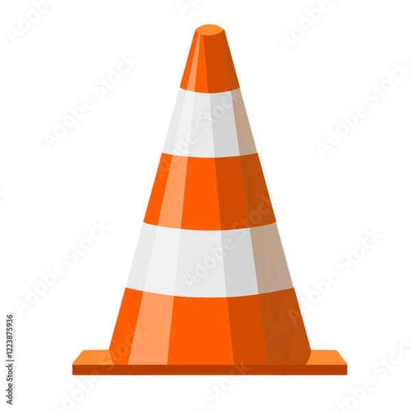 Obraz Traffic cone icon isolated on white background. Orange cone vector illustration in cartoon simple style. Safety barrier blocking pathway. Symbolizing road safety, construction, traffic warning sign. 