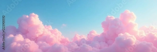 Fototapeta Soft pink clouds blended into the vast expanse of a bright blue sky, peaceful, atmospheric, pink cloud