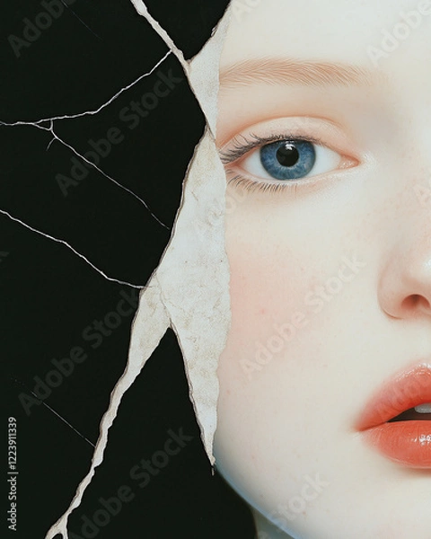 Obraz Medieval eternal beauty concept. Creative collage of the beautiful young woman using mix of different techniques. Close up portrait. Avant-garde postcard, poster style