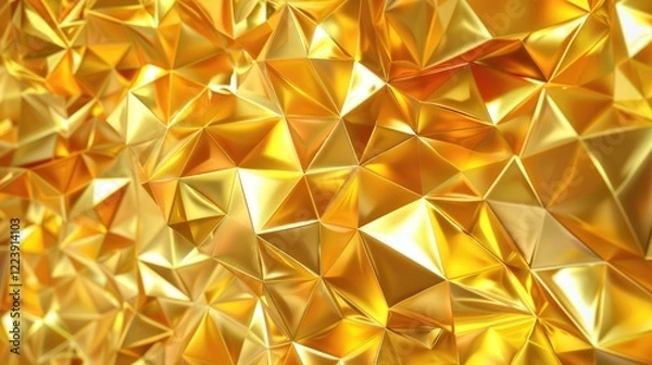 Fototapeta The geometric pattern features gold triangles and a textured metallic surface in a luxurious design