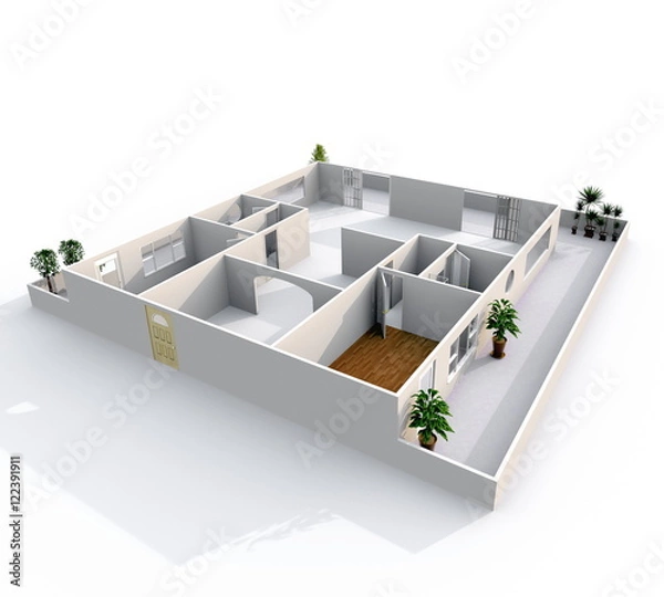 Fototapeta 3d interior rendering perspective view of empty home apartment with balcony