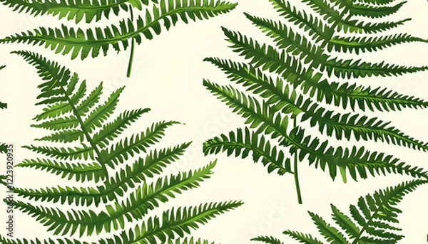 Fototapeta A pattern featuring various green fern leaves against a light background.