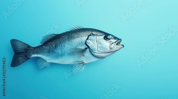 Fototapeta Close Up of a Speckled Fish on a Vibrant Blue Background