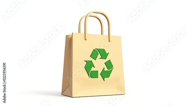 Fototapeta Recycled Paper Shopping Bag with Green Recycle Symbol