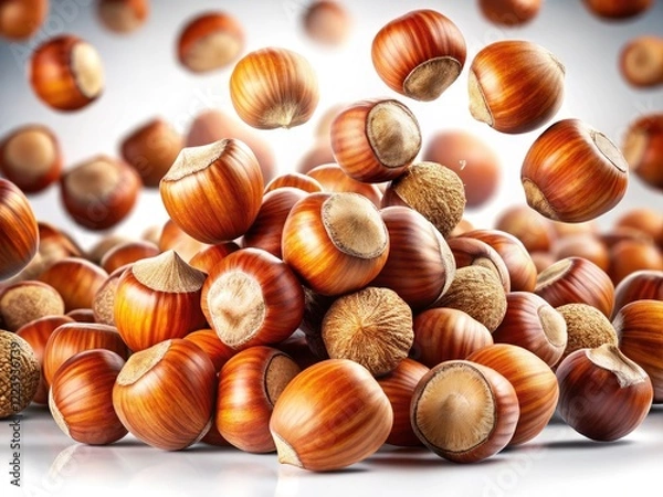 Fototapeta Aerial Hazelnut Fall Close-up: Isolated White Background High-Resolution Image