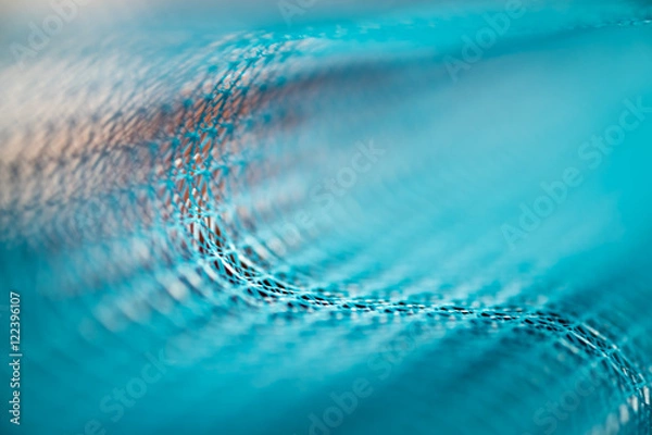 Fototapeta Abstract curved grid background model of wavy surface Blue color