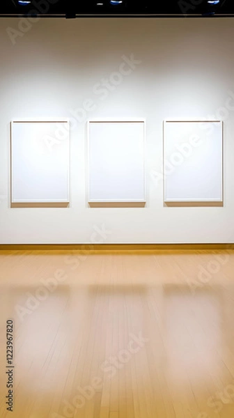 Obraz Empty gallery frames, hardwood floor, modern art exhibit