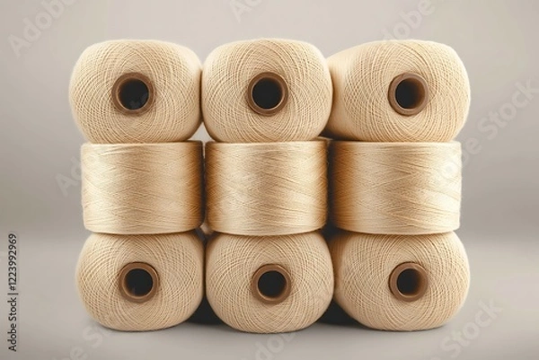Fototapeta spools of white thread on a light background close up