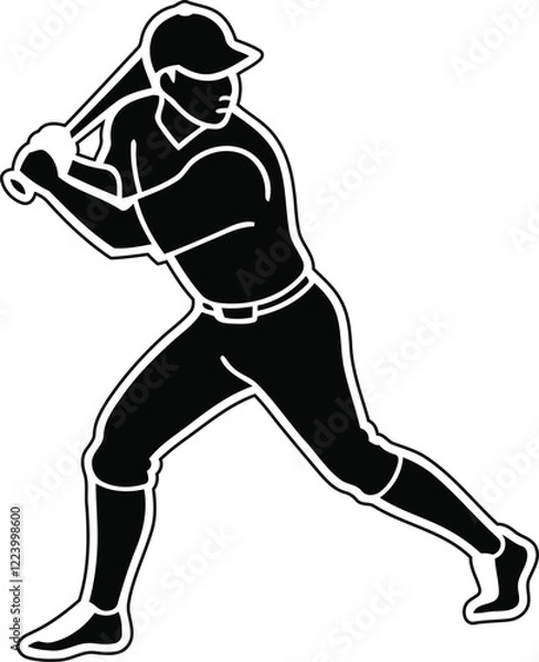 Fototapeta Beautiful Baseball playing silhouette vector illustration, baseball playing line art vector, baseball playing vector icon design