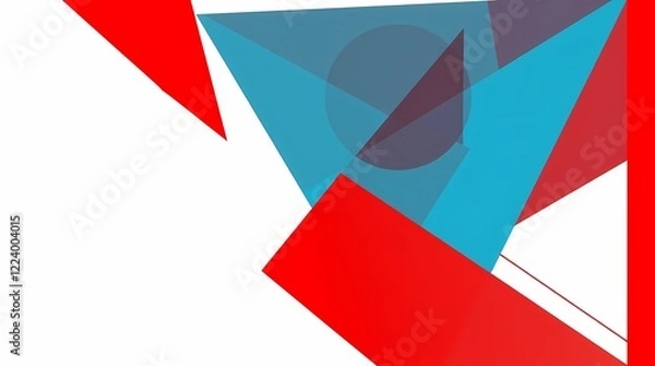 Fototapeta Abstract geometric shapes composed of sharp lines and contrasting colors like crimson red and electric blue against a stark white background, the style is bold and graphic, the shapes overlapp